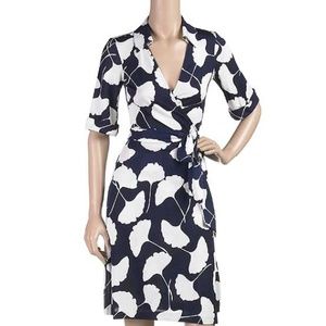 Diane von Furstenberg DVF Wrap Dress Navy White 8